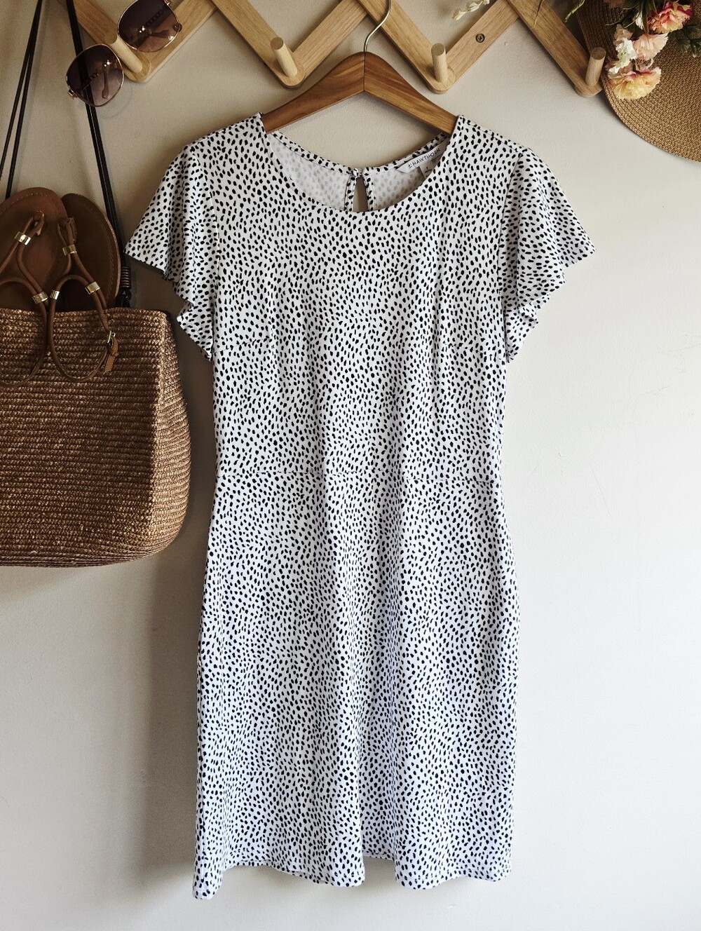 White and Black Spotted Short Sleeve Dress